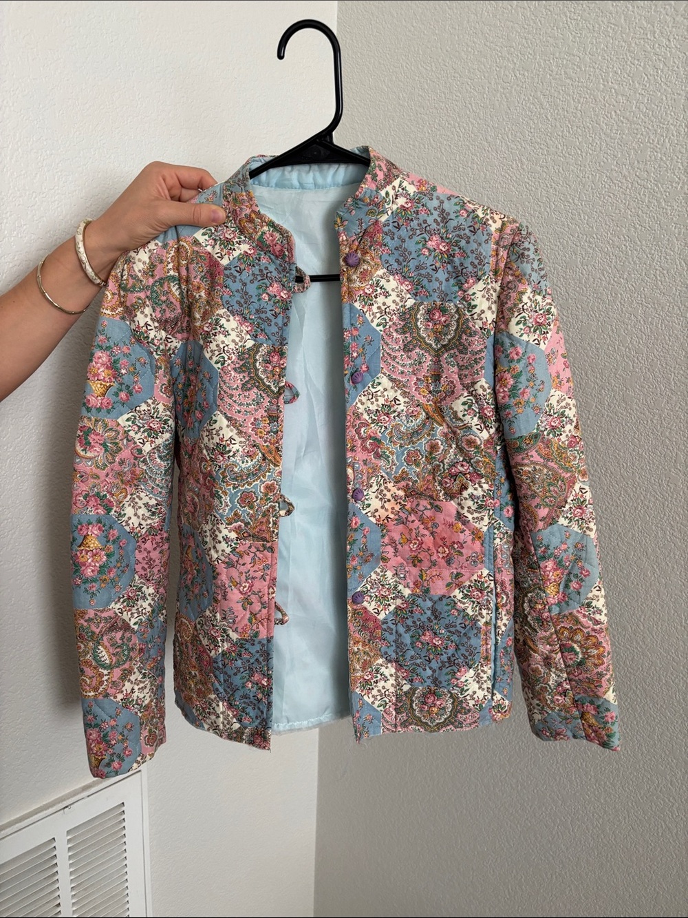 Floral Quilted Patchwork Jacket - Pink & Blue